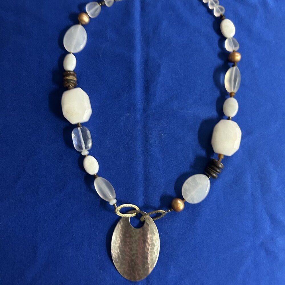 Silpada White Jade, Pearl, Wood & Sterling Silver Necklace N1899 - Picture 2 of 3